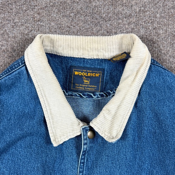 Woolrich Blue Denim Chore Barn Field Jacket Mens XL Snap Closure Corduroy Collar - Picture 4 of 10